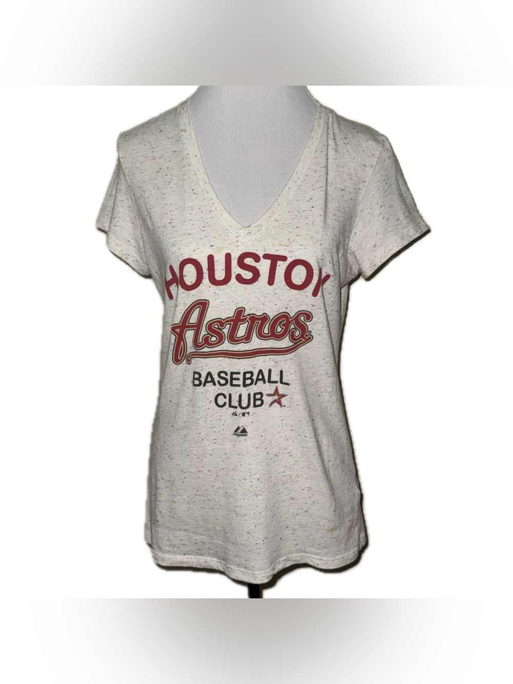 Houston Astros Confetti Print Short Sleeve V-Neck Tee, Sz XL
